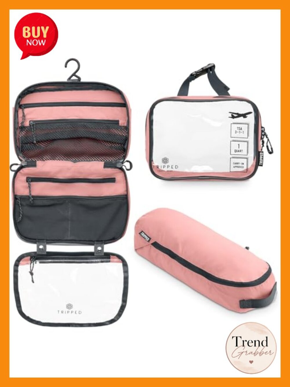 3-Piece Travel Toiletry Bag Set with TSA Quart Bag & Hanging Organizer
